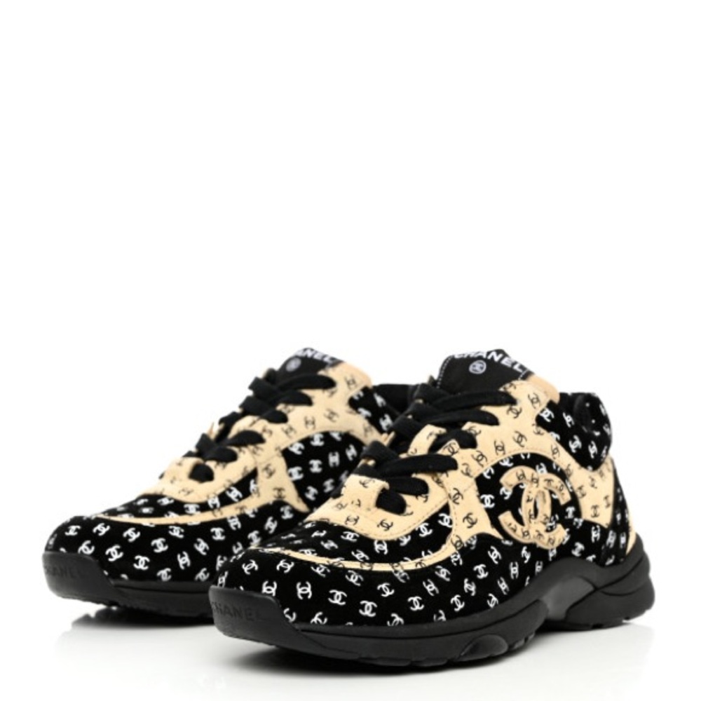 CHANEL Nylon Suede Calfskin Printed CC Sneakers - Picture 5 of 10